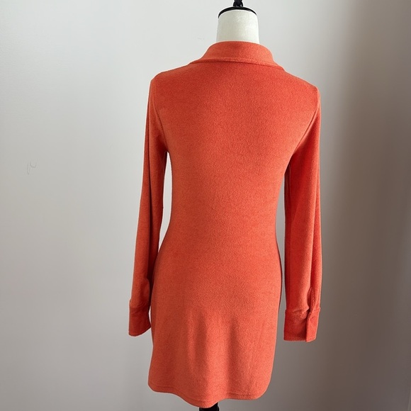 Beige Botany Terrycloth Ruched Mini Dress Orange Long Sleeve Button Down Size M - Picture 6 of 12